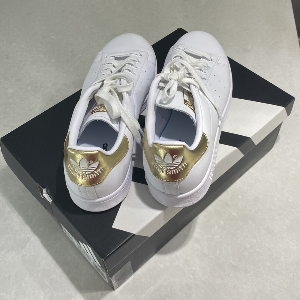 New ADIDAS ORIGINALS SNEAKER STAN SMITH WHITE/GOLD METALLIC WOMEN Size 10 in box - Picture 8 of 17